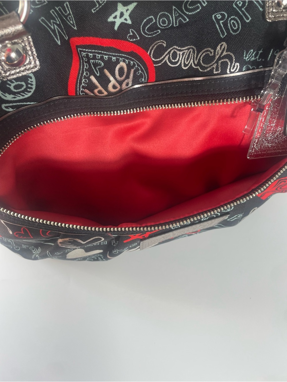 Coach Poppy Black Tote with Red, White and Silver Accents - Picture 13 of 15